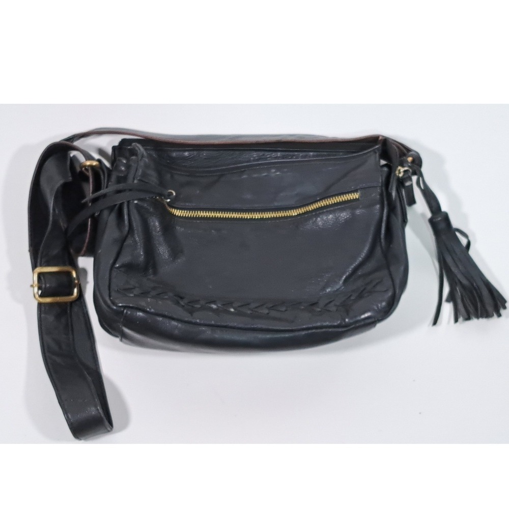 Great American Leather Works Black Leather Crossbody Bag Braided Tassel Purse - Picture 8 of 15